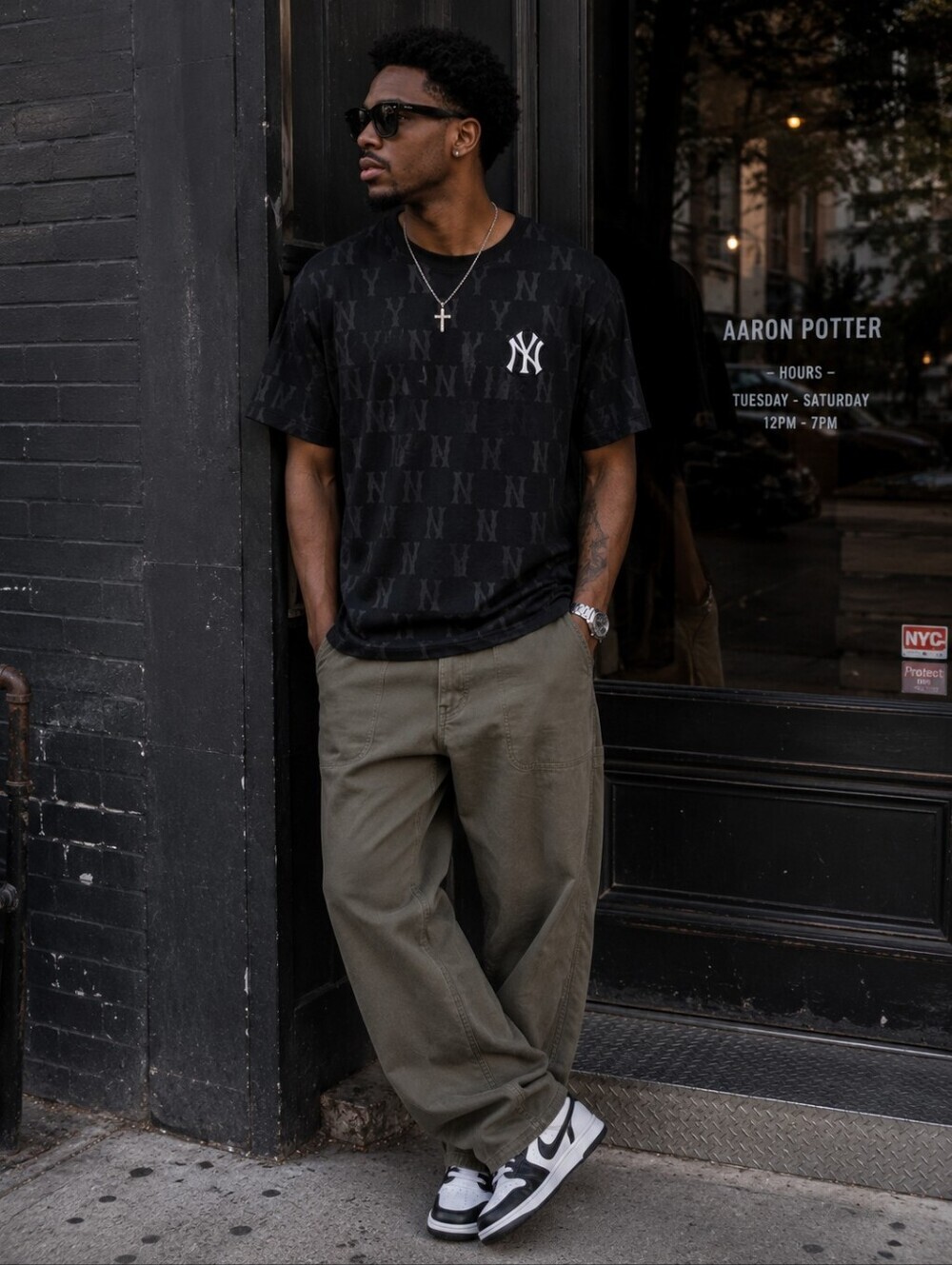 New York Yankees Men’s Medium Black Tonal Monogram MLB Graphic T-Shirt